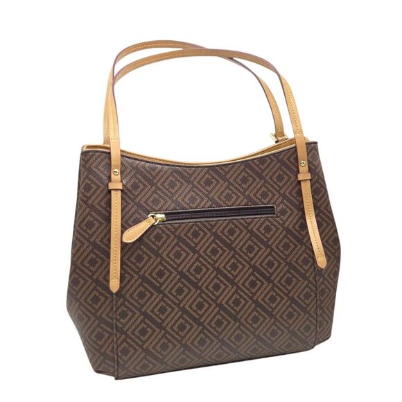 Liz Claiborne Stella 4 Poster Two Tone Shoulder Bag Faux Leather Gold Hardware - Picture 11 of 16